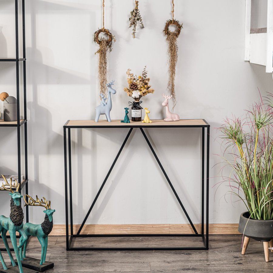 NORDLYS Solna konsollbord, rektangulrt - tre og sort metall (90x30)