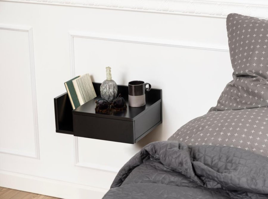 ACT NORDIC Ashlan vghngt natbord, m. 1 skuffe, vendbar - sort MDF (40x32)