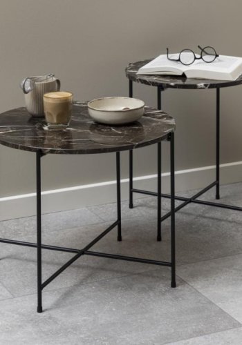 ACT NORDIC Avila sidebord, rund - brun Emperador marmor og sort stl (52)
