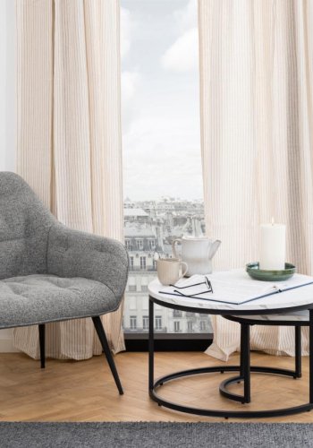 ACT NORDIC Spiro Couchtisch, oval/rund – weißes Melamin mit Marmormuster und schwarzer Stahl (2er-Set) 