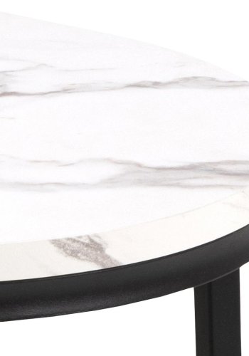 ACT NORDIC Spiro Couchtisch, oval/rund – weißes Melamin mit Marmormuster und schwarzer Stahl (2er-Set) 