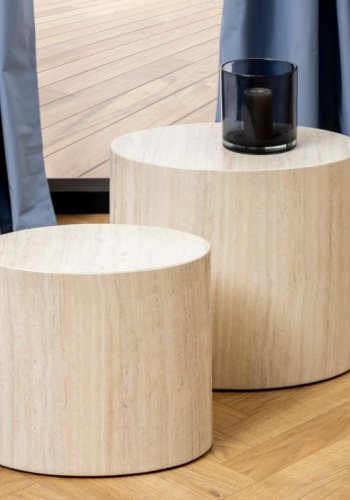 ACT NORDIC Mice Couchtisch, oval – beiges Travertinpapier (2er-Set)