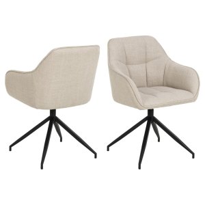 ACT NORDIC Brenda spisebordsstol, m. armln og drejefunktion - beige stof og sort metal