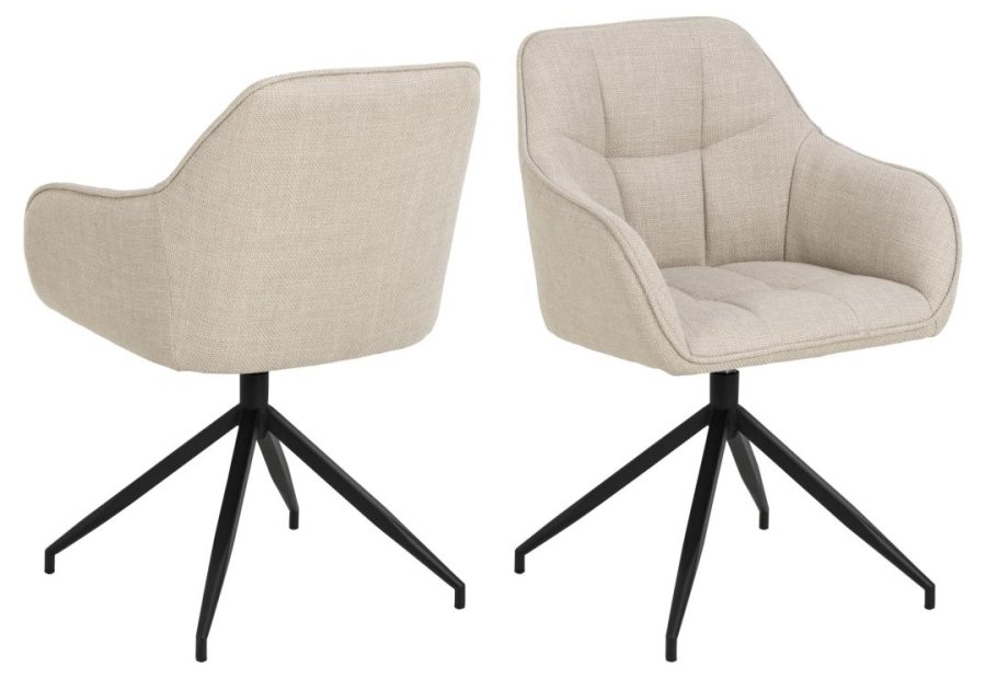 ACT NORDIC Brenda Esszimmerstuhl, mit Armlehnen und Drehfunktion – beiger Stoff und schwarzes Metall