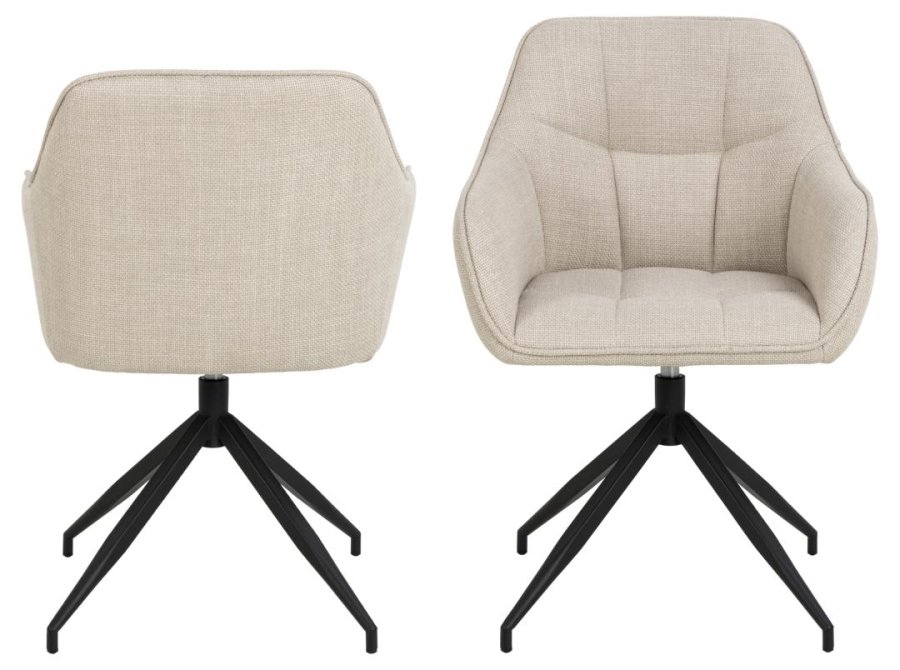 ACT NORDIC Brenda Esszimmerstuhl, mit Armlehnen und Drehfunktion – beiger Stoff und schwarzes Metall