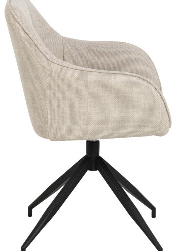 ACT NORDIC Brenda Esszimmerstuhl, mit Armlehnen und Drehfunktion – beiger Stoff und schwarzes Metall