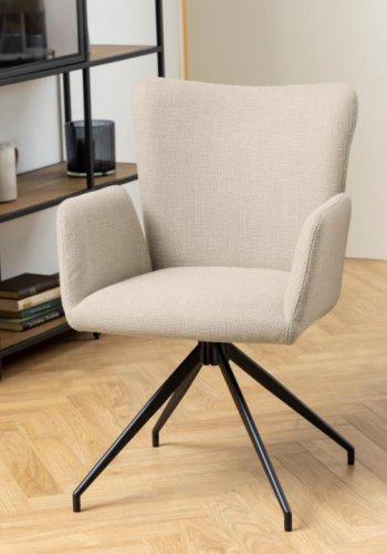 ACT NORDIC Laura spisebordsstol, m. armln og drejefunktion - beige stof og sort stl