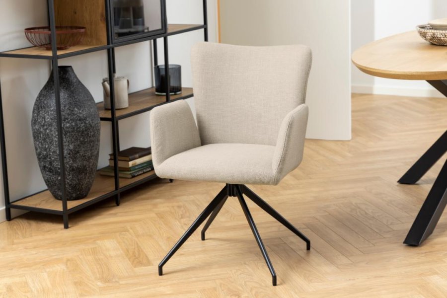 ACT NORDIC Laura spisebordsstol, m. armln og drejefunktion - beige stof og sort stl
