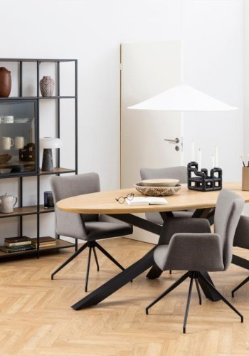 ACT NORDIC Laura spisebordsstol, m. armln og drejefunktion - grbrun stof og sort stl