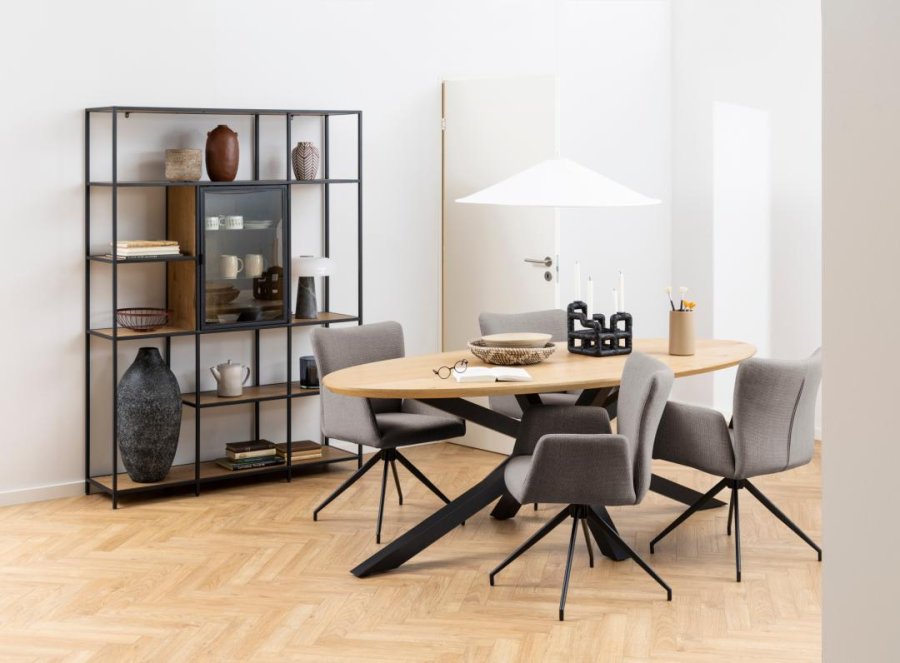 ACT NORDIC Laura spisebordsstol, m. armln og drejefunktion - grbrun stof og sort stl