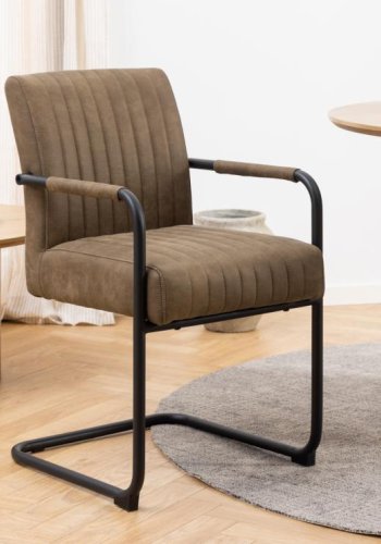 ACT NORDIC Adele spisebordsstol, m. armln - lysebrun stof og sort stl