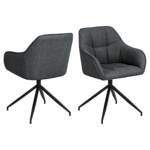 ACT NORDIC Brenda spisebordsstol, m. armln og drejefunktion - mrkegr stof og sort metal