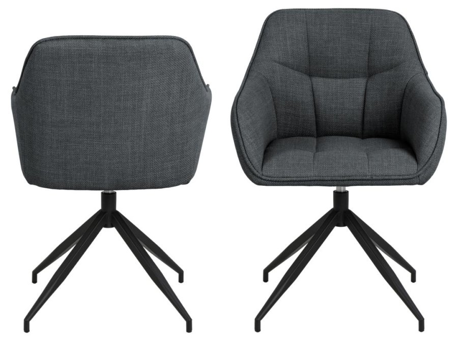 ACT NORDIC Brenda Esszimmerstuhl, mit Armlehnen und Drehfunktion - dunkelgrauer Stoff und schwarzes Metall