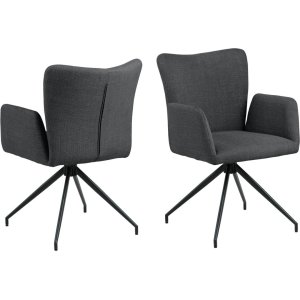 ACT NORDIC Laura spisebordsstol, m. armln og drejefunktion - mrkegr stof og sort stl