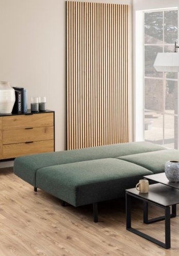 ACT NORDIC Malling bddsoffa, med utdragbar sng och 2 kuddar - grnt tyg och svart stl