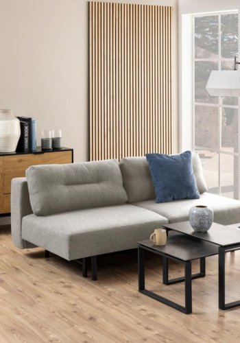 ACT NORDIC Malling bddsoffa, med utdragbar sng och 2 kuddar - ljusgrtt tyg och svart stl