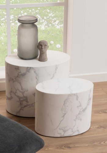 ACT NORDIC Mice sofabord, oval - hvid Carrara papir med marmormnster (st af 2)