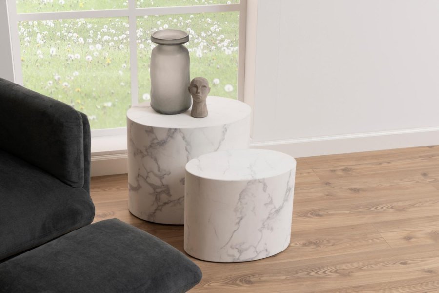 ACT NORDIC Mice sofabord, oval - hvid Carrara papir med marmormnster (st af 2)