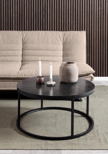 ACT NORDIC Spiro Couchtisch, rund – schwarzes Melamin mit Marmormuster und schwarzer Stahl (80)