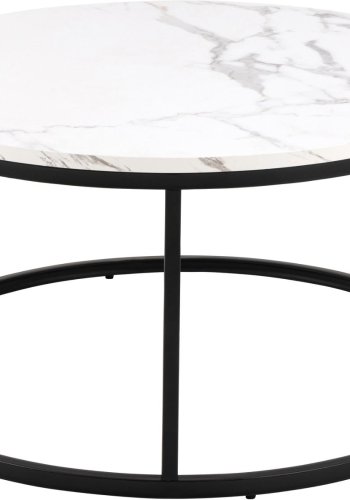 ACT NORDIC Spiro Couchtisch, rund – weißes Melamin mit Marmormuster und schwarzer Stahl (80)