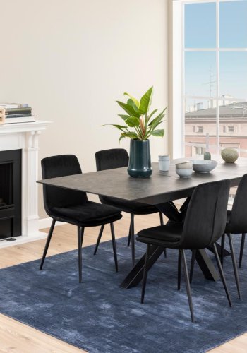 ACT NORDIC Heaven Esstisch, mit 1 Einlegeplatte - schwarze Keramik/Glas und schwarzer Stahl (168/210x90)