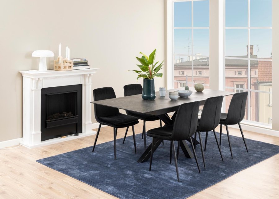 ACT NORDIC Heaven Esstisch, mit 1 Einlegeplatte - schwarze Keramik/Glas und schwarzer Stahl (168/210x90)