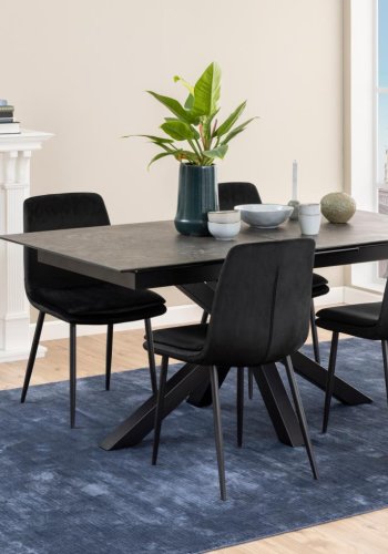 ACT NORDIC Heaven Esstisch, mit 1 Einlegeplatte - schwarze Keramik/Glas und schwarzer Stahl (168/210x90)