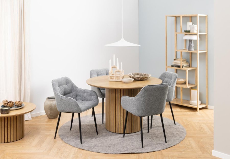 ACT NORDIC Brooke matbordsstol, med armstöd - grtt tyg och svart stl