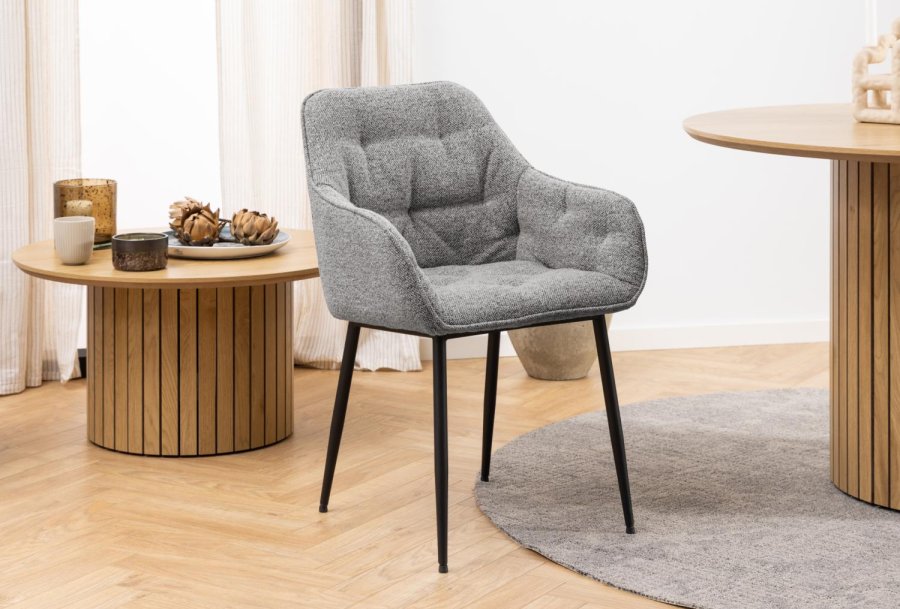 ACT NORDIC Brooke matbordsstol, med armstöd - grtt tyg och svart stl