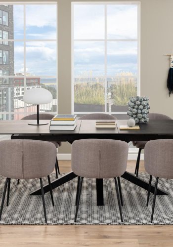 ACT NORDIC Heaven Esstisch, mit 1 Einlegeplatte - schwarze Keramik/Glas und schwarzer Stahl (200/240x100)