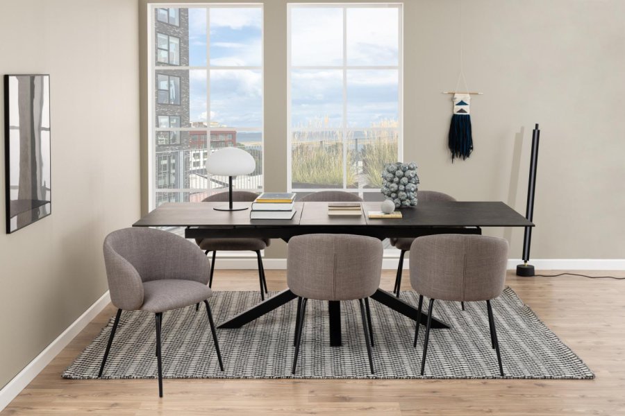 ACT NORDIC Heaven Esstisch, mit 1 Einlegeplatte - schwarze Keramik/Glas und schwarzer Stahl (200/240x100)