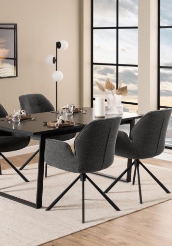 ACT NORDIC Aura spisebordsstol, m. armln og drejefunktion - antracitgr stof og sort stl