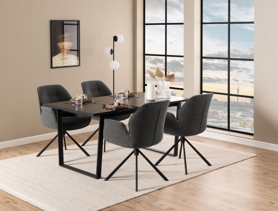 ACT NORDIC Aura spisebordsstol, m. armln og drejefunktion - antracitgr stof og sort stl