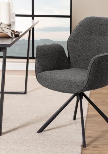 ACT NORDIC Aura spisebordsstol, m. armln og drejefunktion - antracitgr stof og sort stl