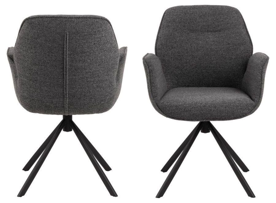 ACT NORDIC Aura spisebordsstol, m. armln og drejefunktion - antracitgr stof og sort stl