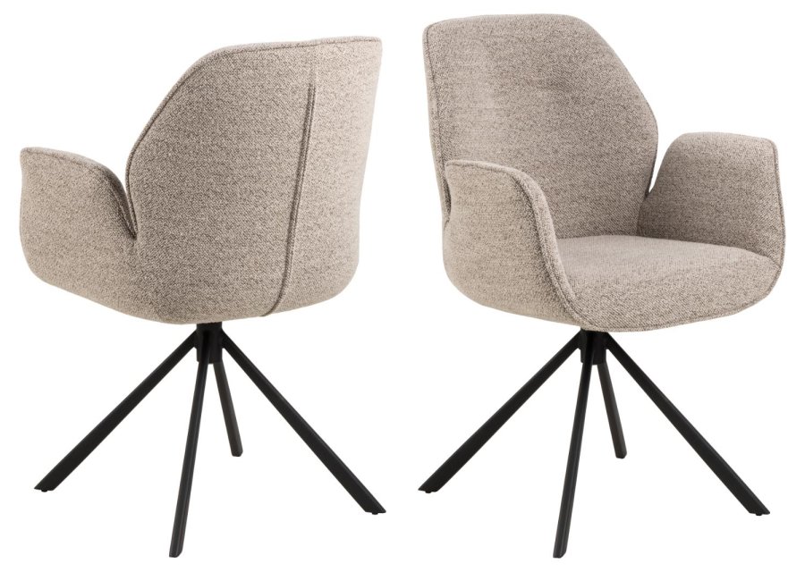 ACT NORDIC Aura spisebordsstol, m. armln og drejefunktion - beige stof og sort stl