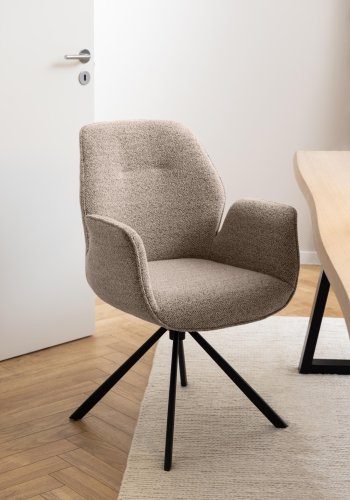 ACT NORDIC Aura spisebordsstol, m. armln og drejefunktion - beige stof og sort stl
