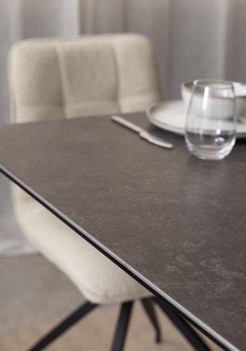 ACT NORDIC Irwine Esstisch, mit 1 Einlegeplatte - schwarze Keramik | Glas und schwarzer Stahl (168/210x90)