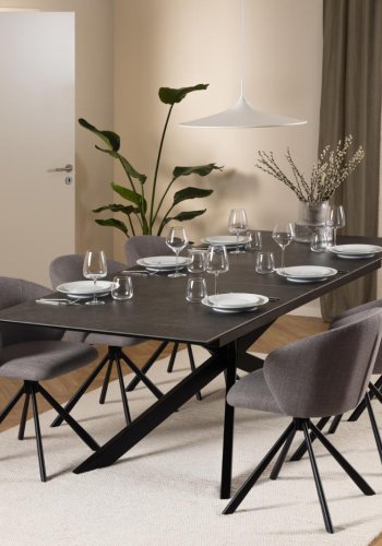 ACT NORDIC Irwine Esstisch, mit 1 Einlegeplatte - schwarze Keramik/Glas und schwarzer Stahl (200/240x100)