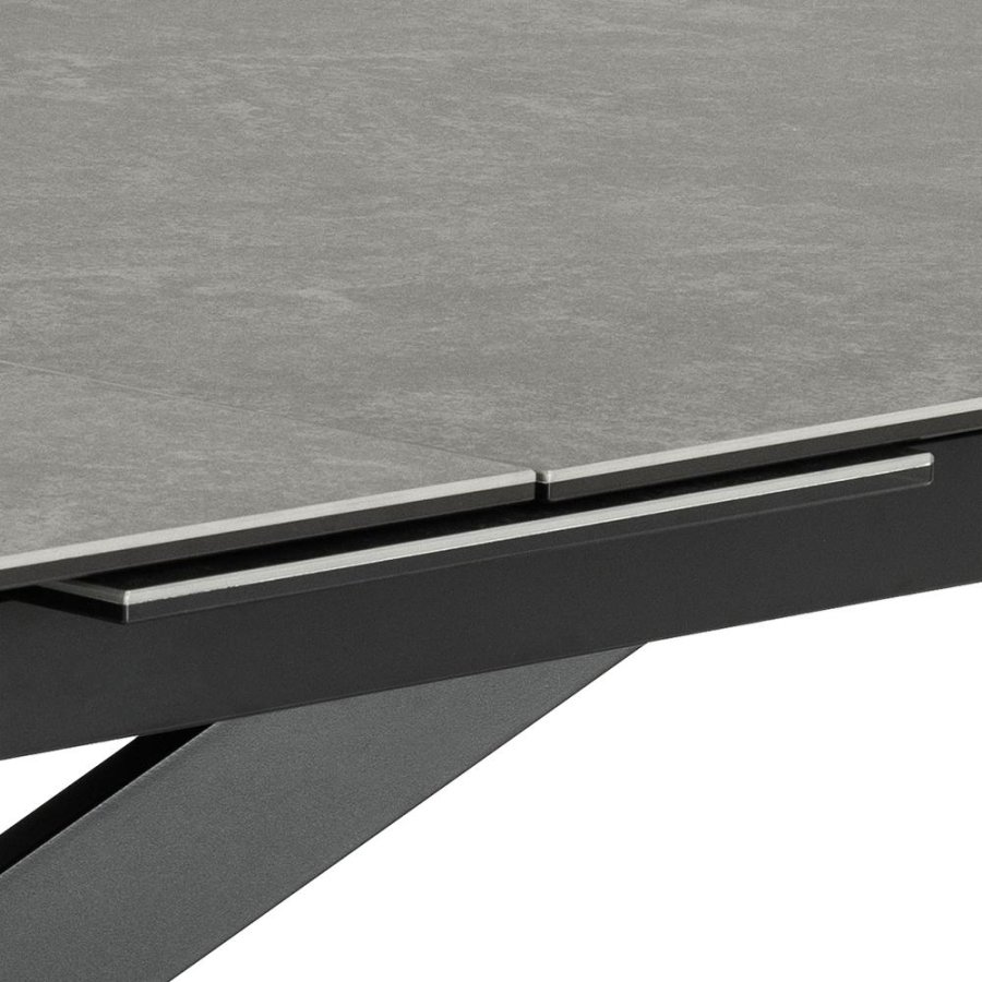 ACT NORDIC Irwine Esstisch, mit 1 Einlegeplatte - schwarze Keramik/Glas und schwarzer Stahl (200/240x100)