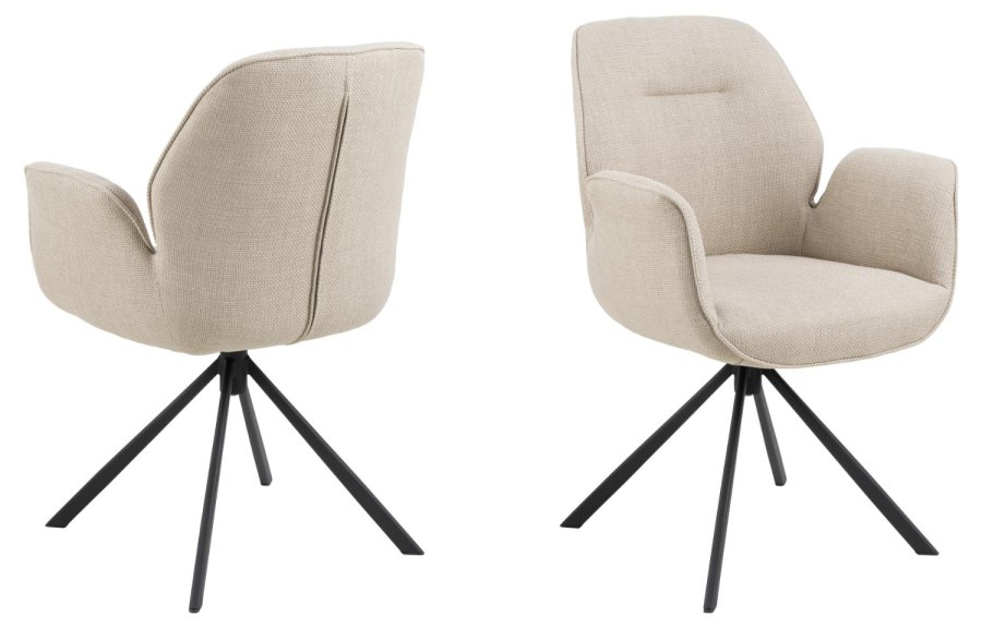 ACT NORDIC Aura spisebordsstol, m. armln og drejefunktion - beige stof og sort stl