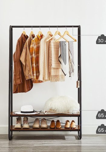 VASAGLE klesstativ, m. 6 S-kroker og 2 hyller - brun sponplate og sort stl