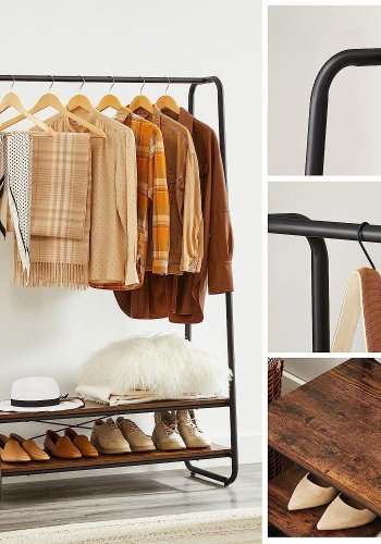 VASAGLE klesstativ, m. 6 S-kroker og 2 hyller - brun sponplate og sort stl