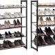 SONGMICS 5-lags skostativ i metallnett med flate vinklede hyller, store stablebare og justerbare stvler Gangskap Oppbevaring LMR005B, svart