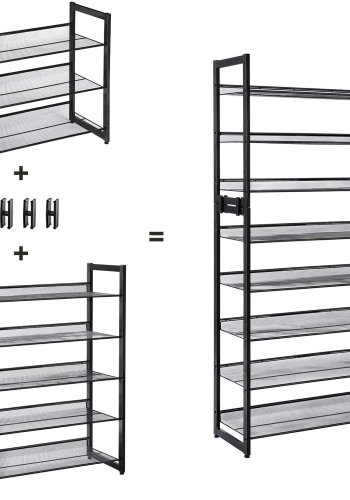 SONGMICS 5-lags skostativ i metallnett med flate vinklede hyller, store stablebare og justerbare stvler Gangskap Oppbevaring LMR005B, svart
