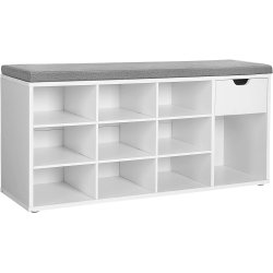 VASAGLE entrbnk, m. hynde, 1 skuffe og 10 rum - gr imiteret linned og hvid spnplade (104x30)