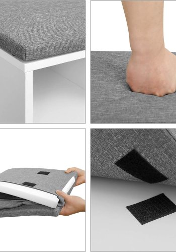 VASAGLE Eingangsbank, mit Kissen, 1 Schublade und 10 Fchern  graues Leinenimitat und weie Spanplatte (104 x 30)