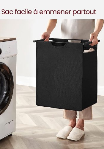 VASAGLE Wäschekorb, mit ausziehbarem und herausnehmbarem Wäschesack, 1 Ablage – braunes MDF und schwarzer Stahl