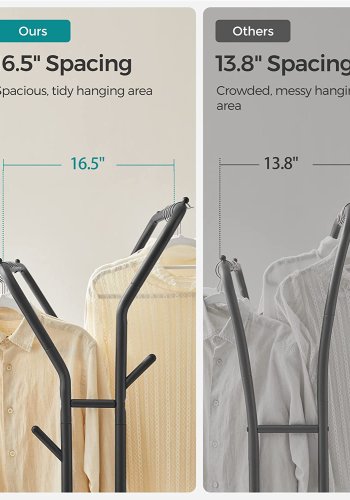 SONGMICS dobbelt klesstativ, m. 2 henger, 1 hylle, hjul - sort stl