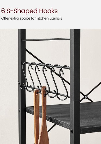 VASAGLE rullebord, m. 2 hyller, 6 S-kroker, hjul - svart sponplate og stl (60x40)